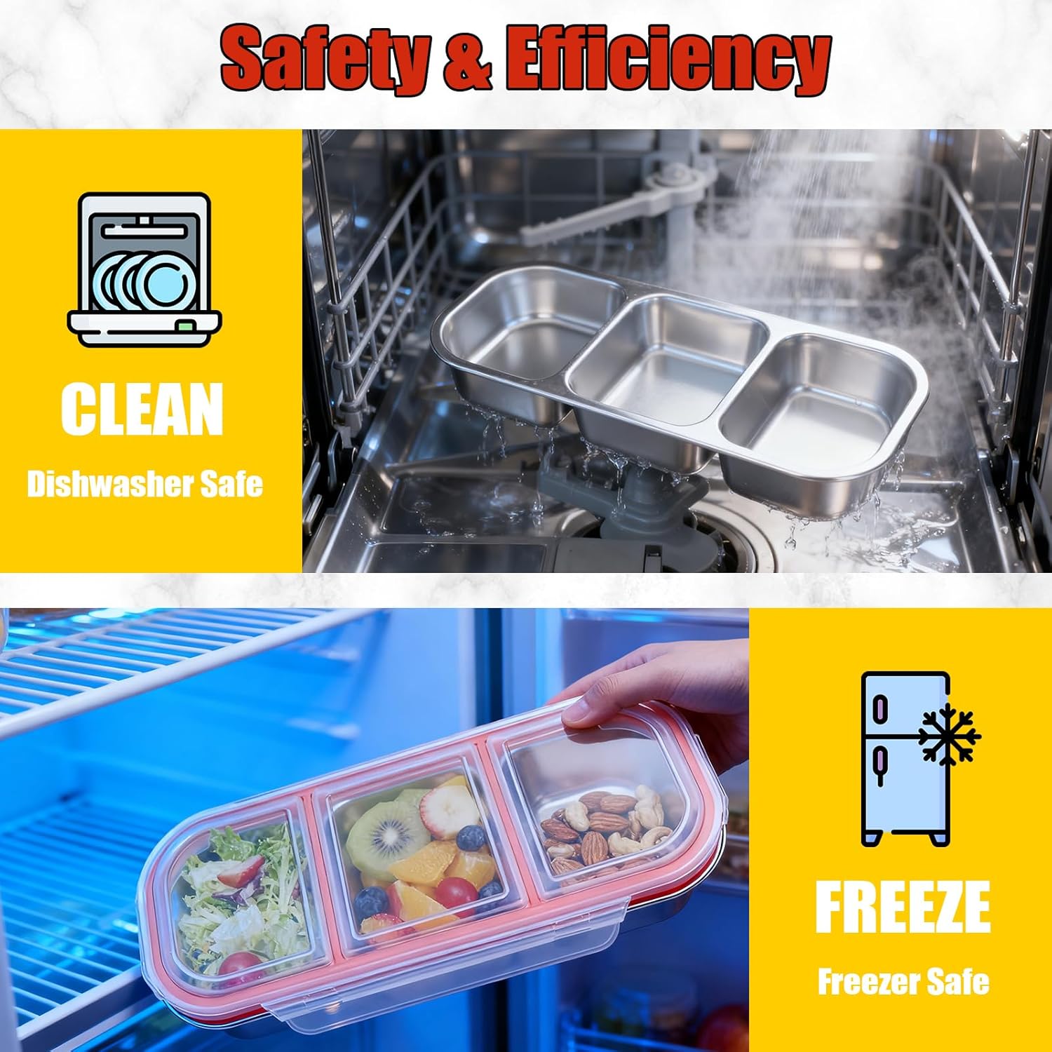 2 Pack Stainless Steel Snack Containers, Grab and Go Snack Containers Reusable, 3 Compartment Food Storage Containers with Lids for Travel and Outdoor Camping - Image 5