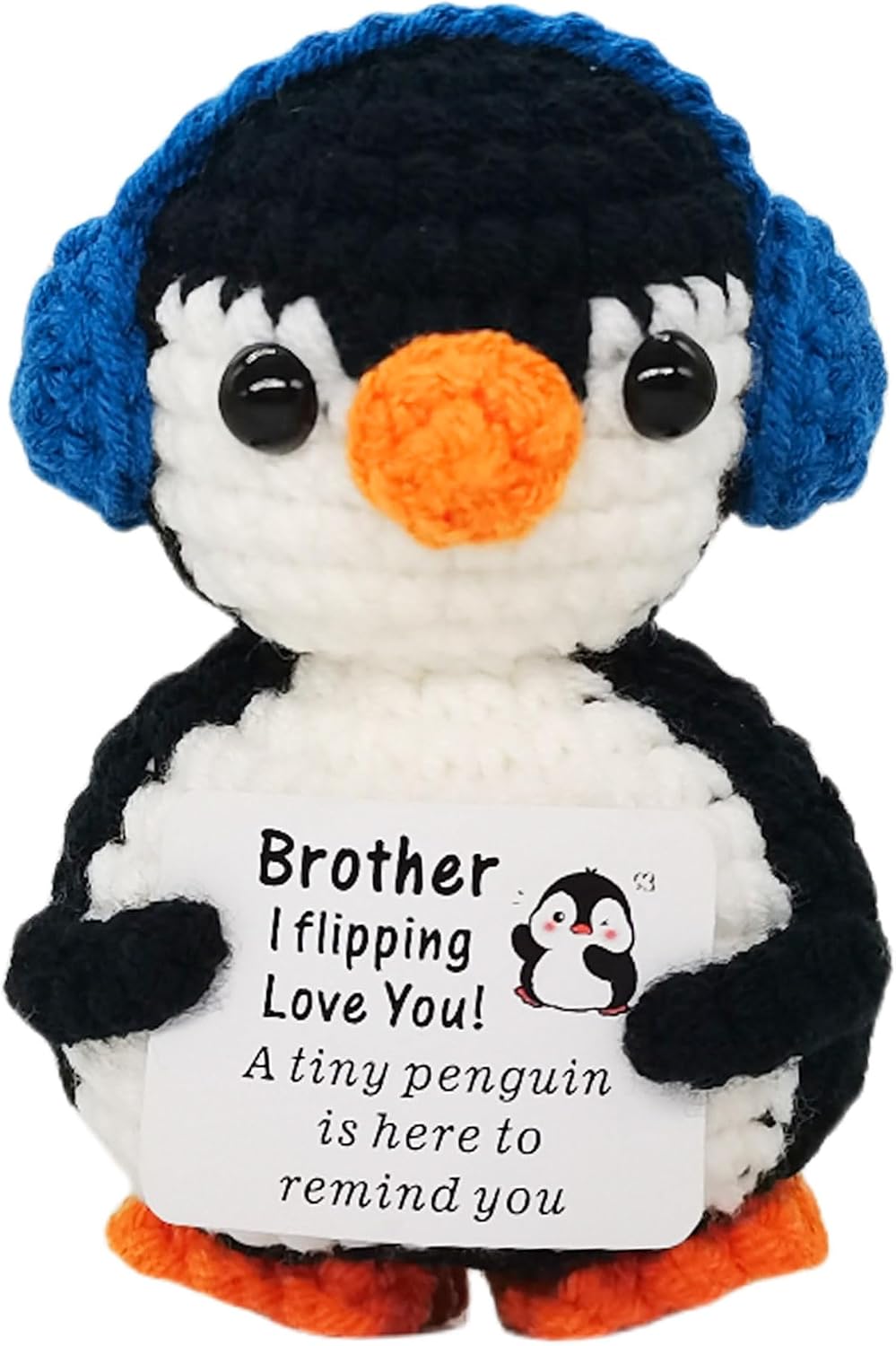 Handmade Crochet Positive Penguin Birthday Gifts for Brother Boy Friend Mini Funny Brother Gift from Sister Brother, Easter Basket Stuff Essential for Birthday Graduation Gifts