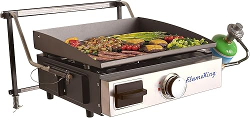 Miniatura 2 de Flame King Parrilla portátil de hierro fundido de propano con parte superior plana, para caravana o montaje en pared, soporte en el suelo para