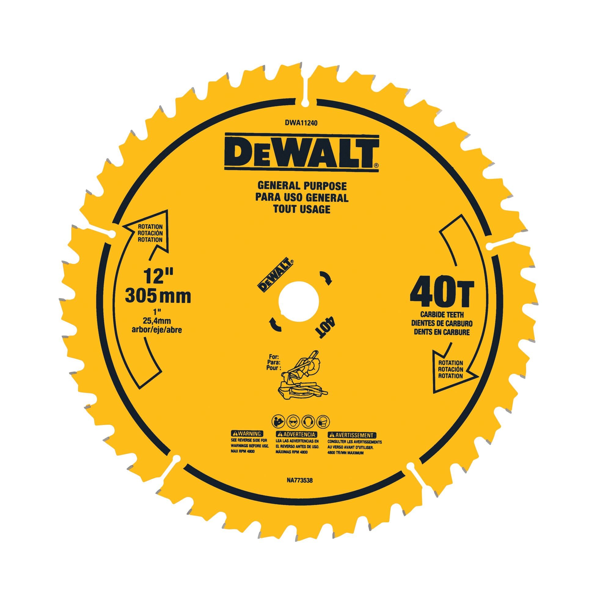 DEWALT Hoja de sierra de uso general 40T de 12 pulgadas (DWA11240)