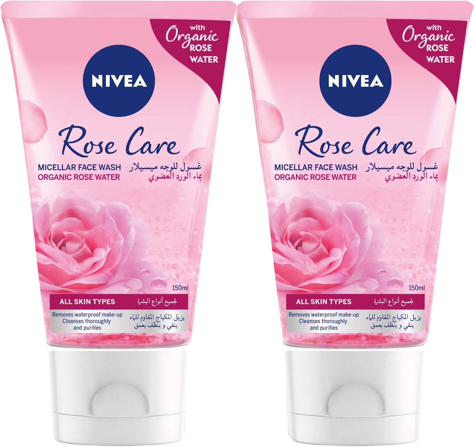Face Wash Micellar, Rose Care with Organic Rose, All Skin Types, 2x150ml