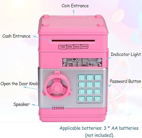 Miniatura 3 de Alcancía para niños, alcancía electrónica para niños con bloqueo de código de contraseña, papel de desplazamiento automático, banco de monedas para
