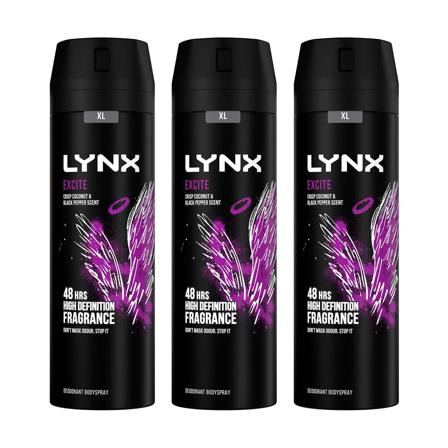 Lynx Excite Body Spray Deodorant 200ml, Pack of 3