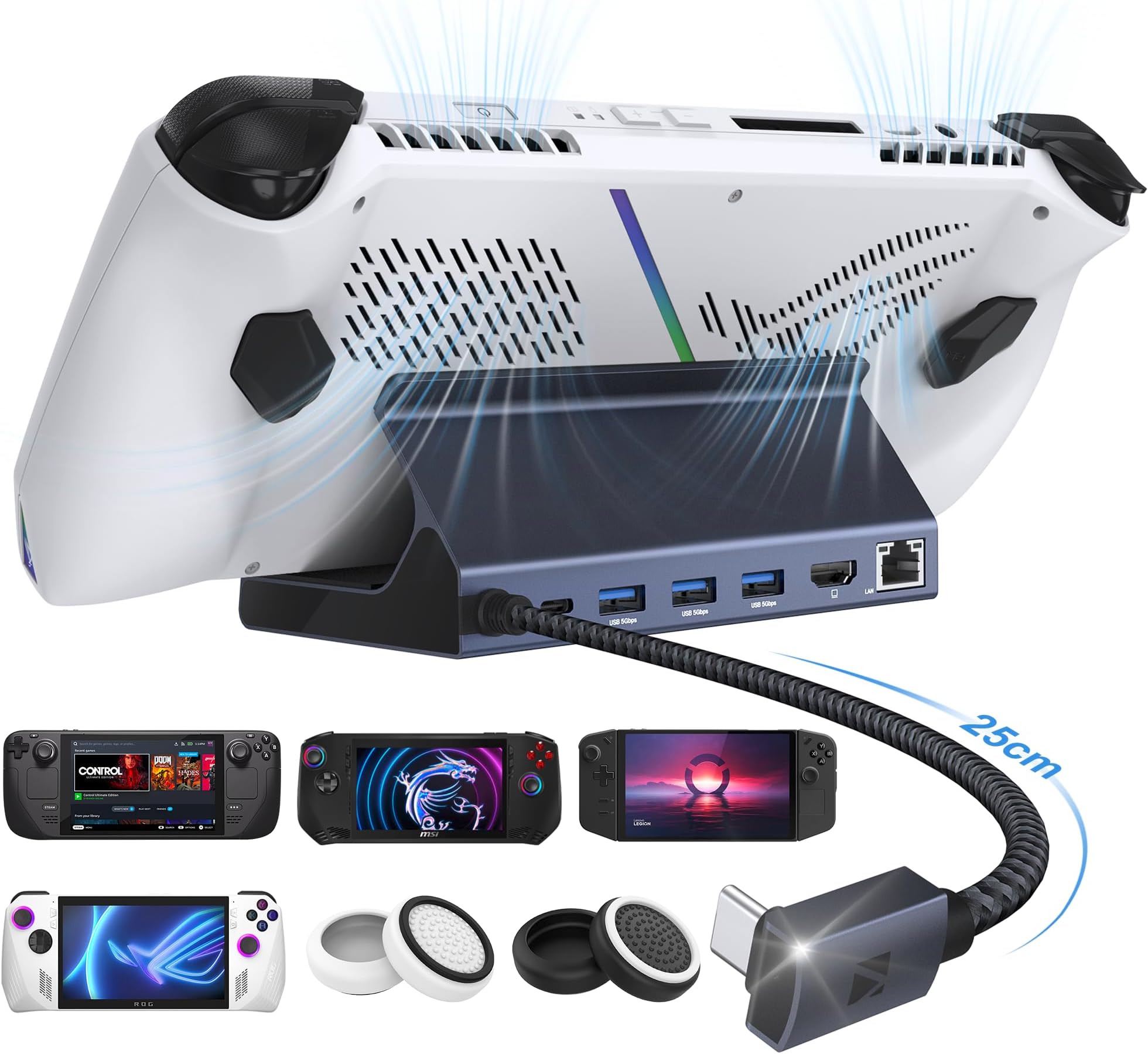 IVANKY 8-in-1 Docking Station For ASUS ROG Ally/Steam Deck – 4K@144Hz HDMI, Ethernet, 3x USB-A, 100W Charging
