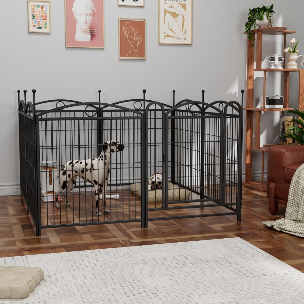 Heavy-Duty Foldable Metal Dog Playpen for Indoor and Outdoor Use – Sturdy Pet Exercise Fence with Secure Door and Easy Assembly (Black + Iron)