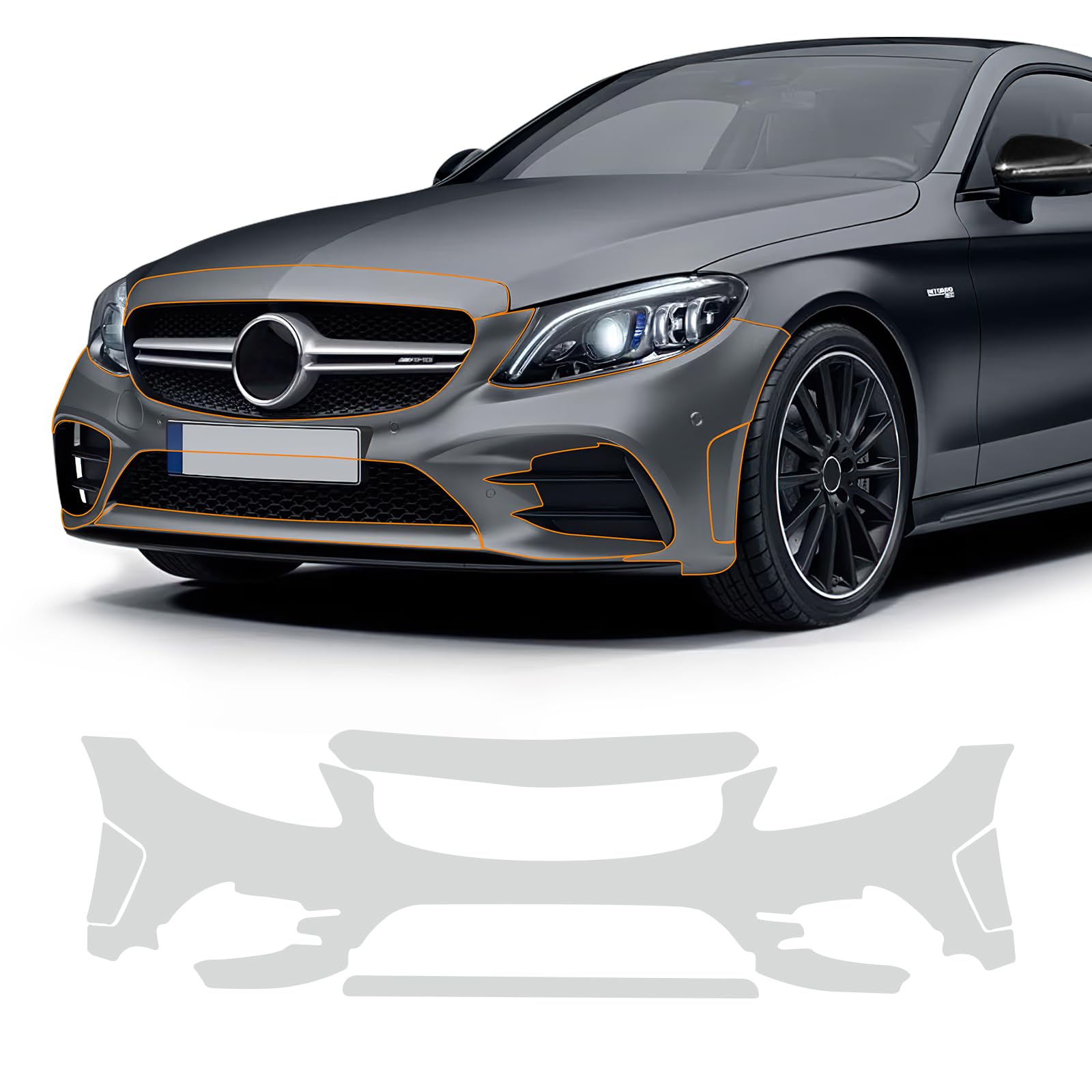 FDAIUN Clear Car Pre-Cut Paint Protective Film for 2019-2023 Mercedes-Benz C205 C-Class Coupe AMG C43 CoupeSelf Adhesive Waterproof HD Scratch Exterior Accessories (Front Bumper 5Pcs)