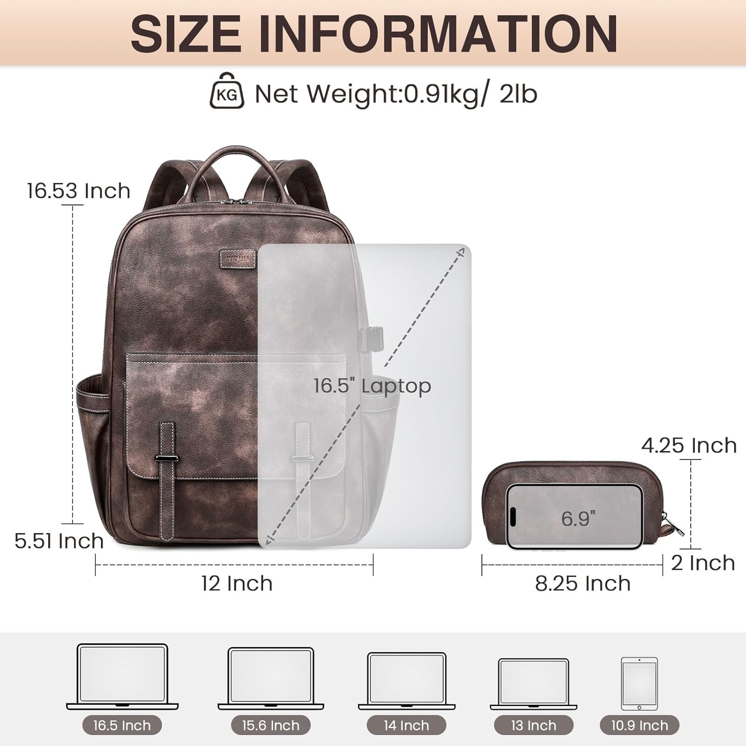 Vegan Leather Laptop Backpack for Women Designer 15.6 Inch PU Laptop Bag, Ladies Travel Computer Work Backpack