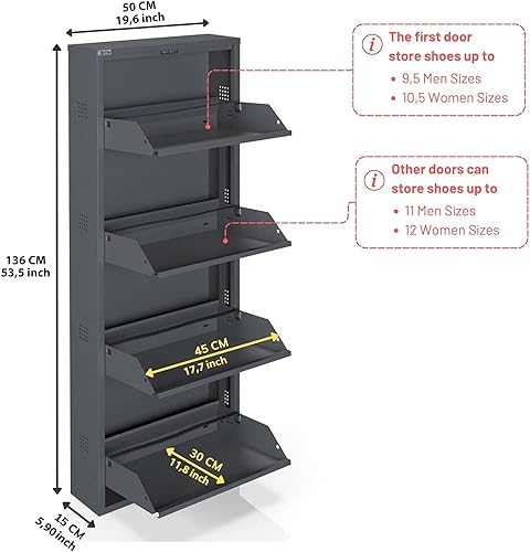 Vista 125 de Gabinete de zapatos de metal de 5 niveles con tapa, organizador de almacenamiento de zapatos duradero para entrada, armario de estante de zapatos