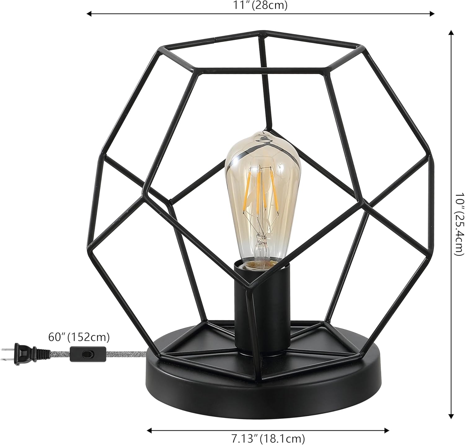JONATHAN Y 10" Black Geometric Table Lamp, Midcentury Modern Metal Desk Lamp for Living Room Bedroom, White Marble Base, Glam Bedside Nightstand Light with LED Bulb (JYL1047B)