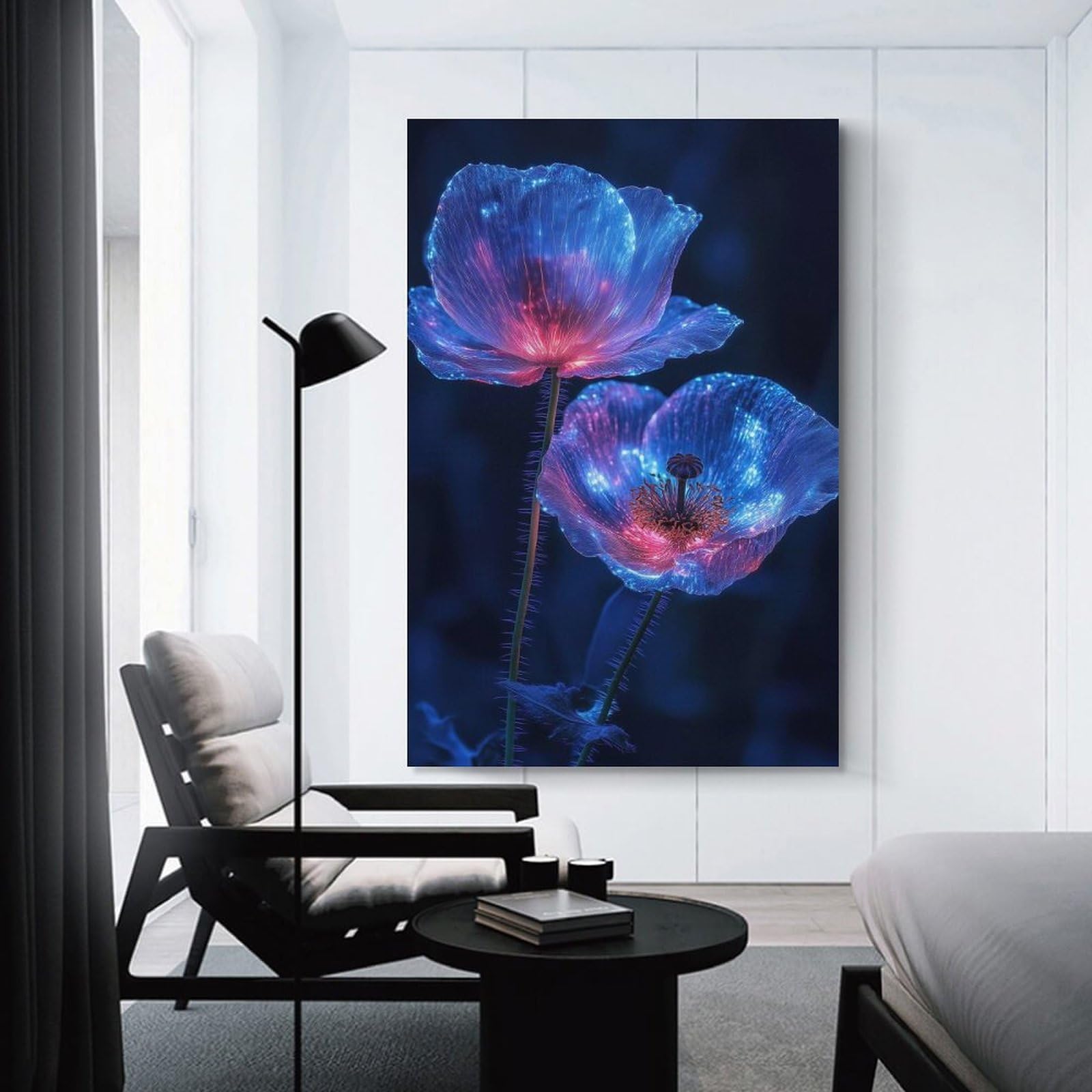 Junmoney Room Decor Wall Art Glowing Poppy Flowers, 12x18inch(30x45cm), for Home Office, Desk Area Or Studio, An Interior Accent for Desk Areas