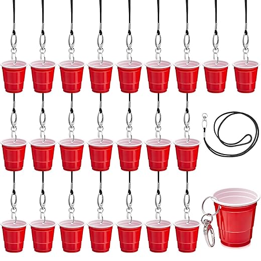 Shot Glass Necklaces Cups with Lanyard 2 oz Clip Plastic Mini Shot Glasses Party for Wedding Halloween Christmas Birthday Fiesta Whiskey Tequila Vodka Supplies(Red,30 Set)