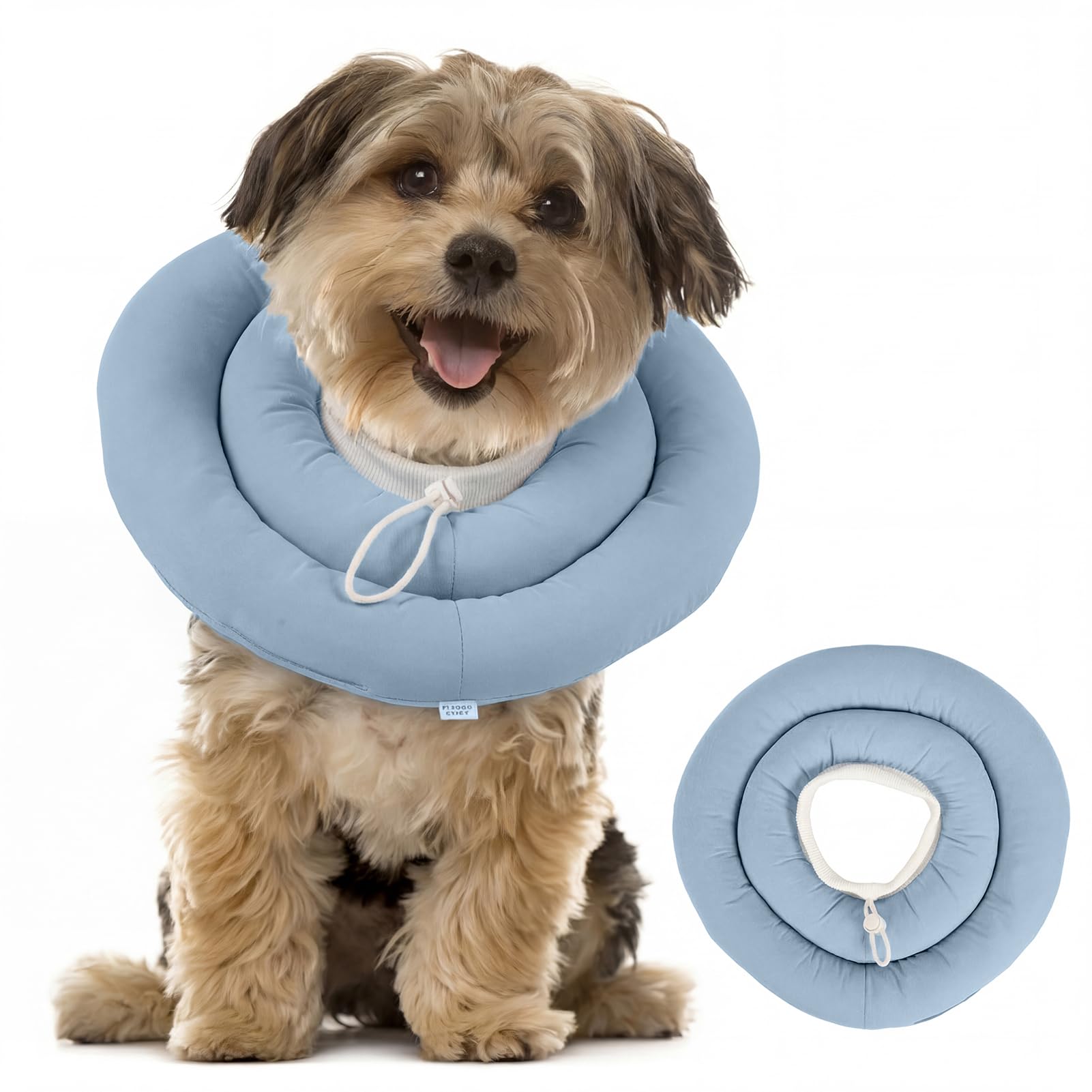 Dog Donut Collar for Neck & Upper Body Wounds, Soft Padded Elizabethan Collar Alternative, Waterproof Dog Neck Protection with Drawstring, Comfortable Post-Surgery Collar, Dusty Blue M