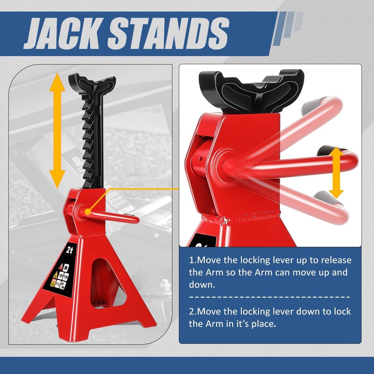 Auto Dynasty 2 Ton (4000 lbs) Capacity Floor Jack Low Profile Garage Hydraulic Trolley Service Lift Floor Jack Combo with Ratchet Jack Stands for SUV, Car and Truck, Red