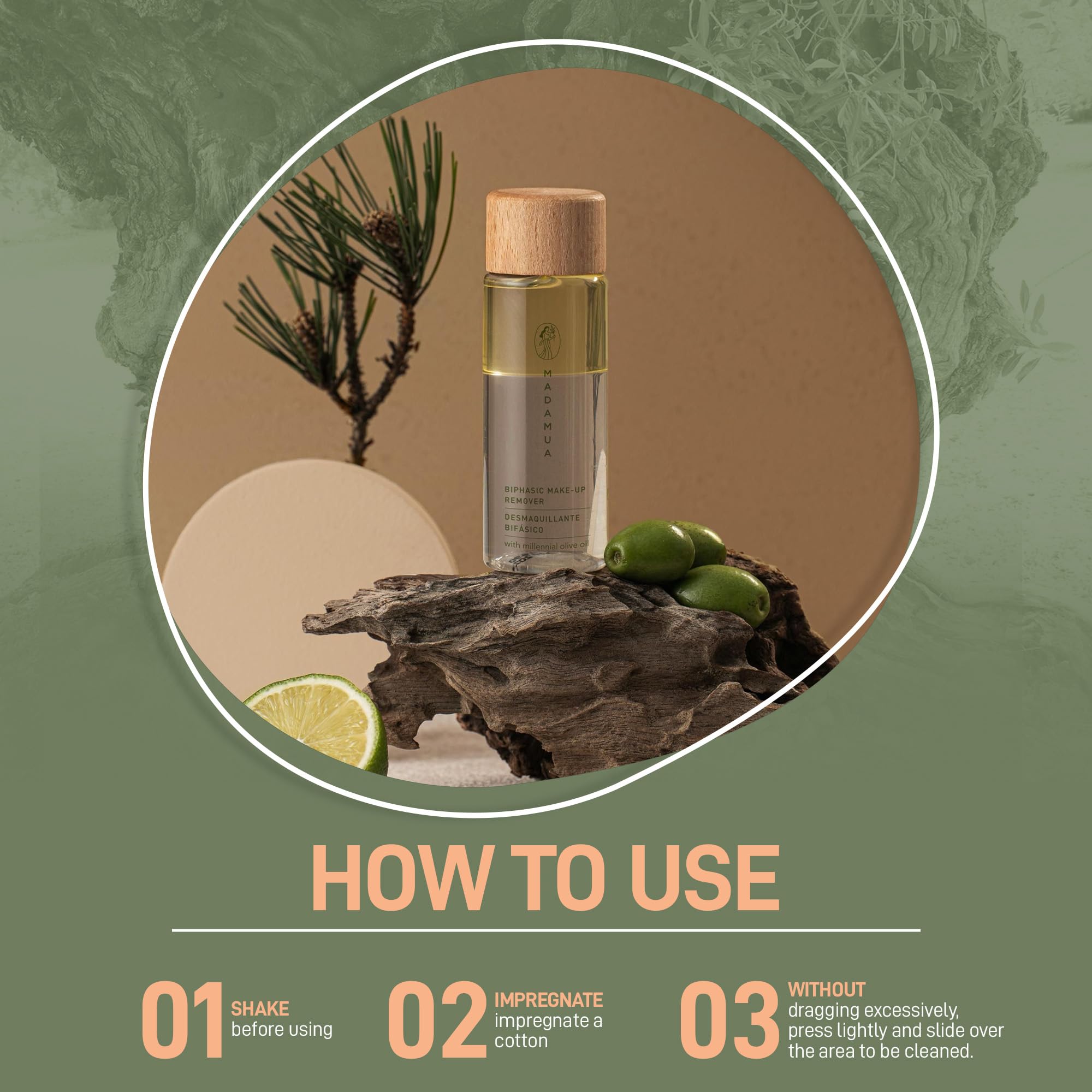 Biphasic - Removedor de maquillaje impermeable - Limpiador a base de aceite de oliva milenario, líquido removedor de maquillaje de ojos de tamaño viaje, esencial de maquillaje para el cuidado 6