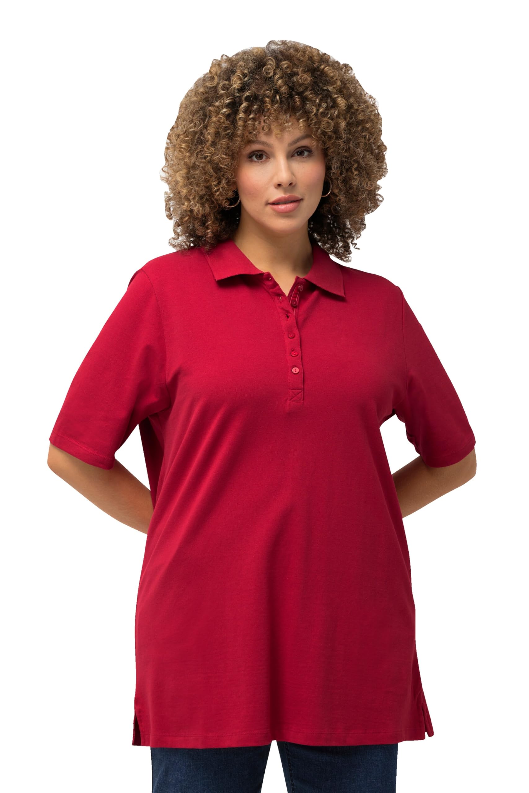 Ulla Popken Women's Basic Poloshirt t Shirts, Schwarz,