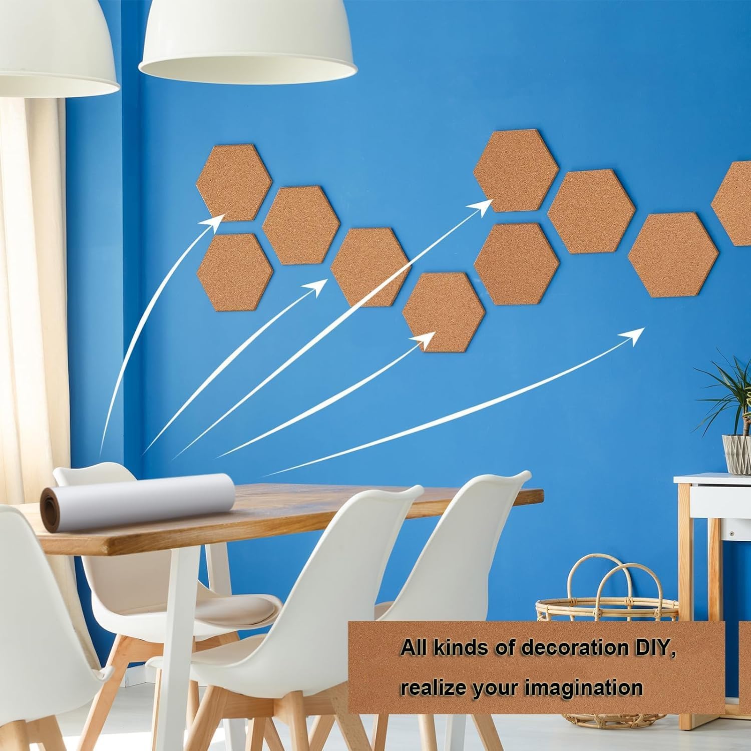 Cork Roll Hexagon Cork Board 1/4inch Thick, Self-Adhesive Cork Underlayment Not Easy to Break, for Wall Decorative Livingroom (Color : 6mm, Size : 11.81x10.23x5.90in/5pcs)