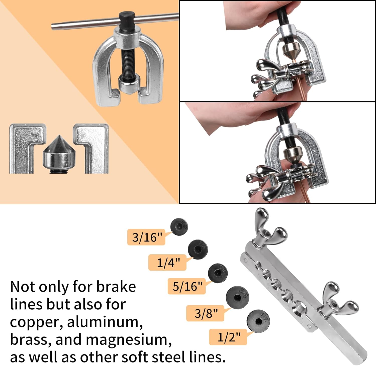 25 Ft 3/16" Copper Coated Brake Line Kit, Brake Line Double & Single Flaring Tool Kit (Includes 16 Fittings and 4 Unions Brake Line Fittings) +Tube Bender