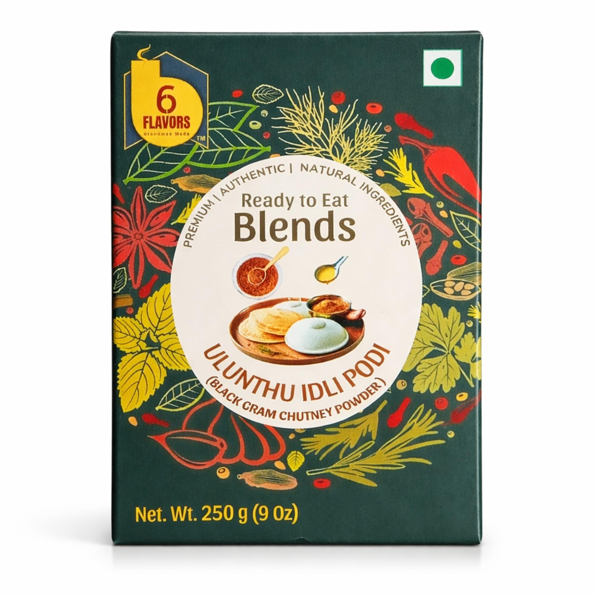 6Flavors Ullundhu Podi Powder 250g | Black Gram Podi Powder | South Indian Chutney Powder for Idli, Dosa & Rice | Protein Rich Traditional Podi Masala | No Onion No Garlic No Preservatives