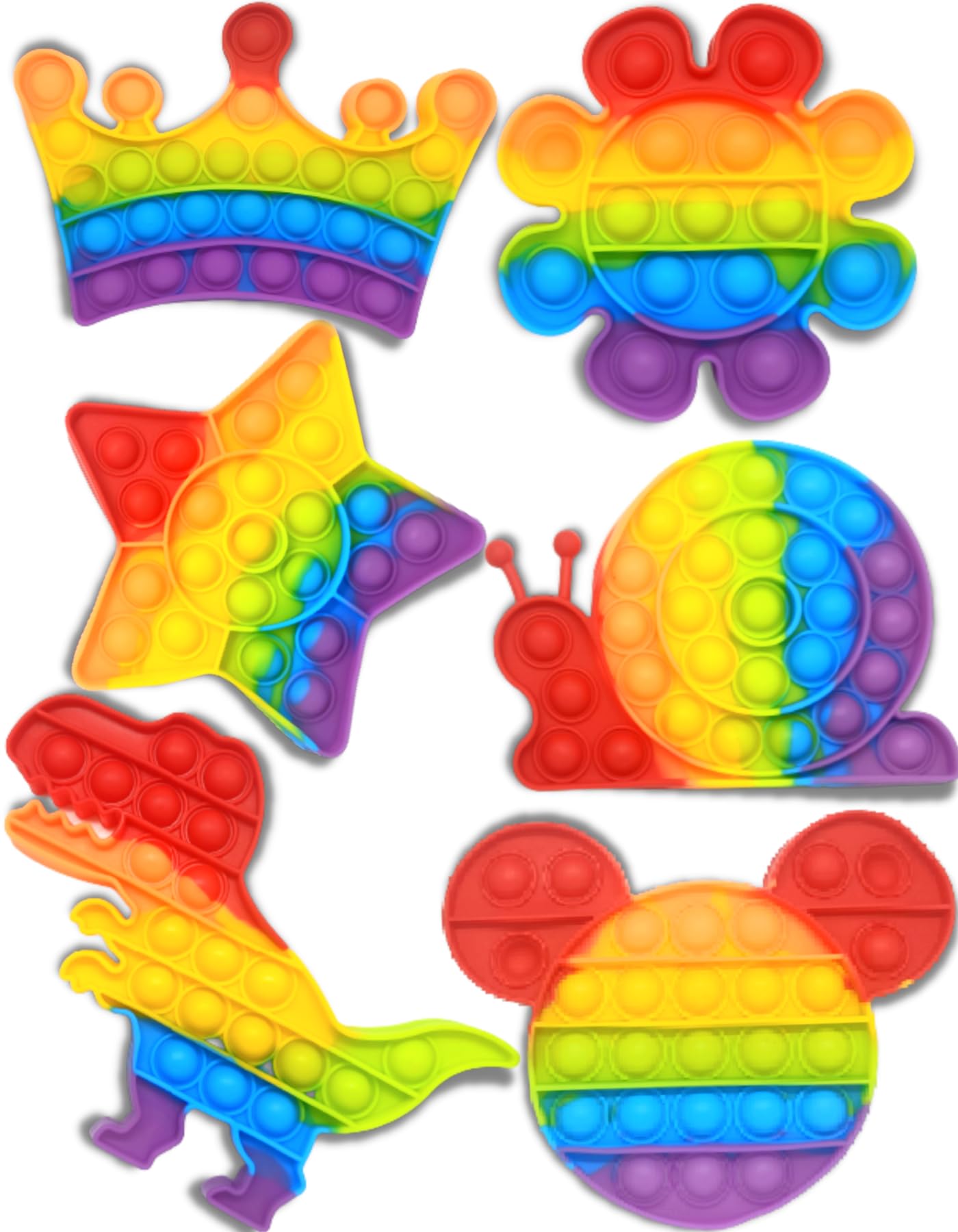 BigBro Pop It Toy Poppit Toys Pop Its Rainbow Colour Poppet Push Pop Bubble Fidget Popping Sensory Silicon Puppit Toy for Kids Boys Girls Birthday Gifts (6pc Designs Large Size Plus 1 Popit Bracelet)
