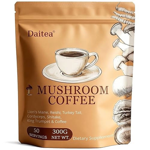 Café de hongos, 10.58 onzas de café instantáneo de hongos adaptogénicos en polvo, melena de león, reishi, cola de pavo, cordyceps, trompeta King y