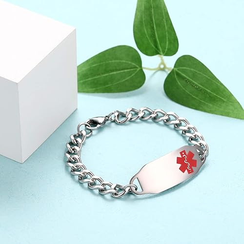Miniatura 5 de Pulsera de alerta médica para mujeres y hombres  Pulsera médica grabada para hombres  Pulseras de identificación médica de acero inoxidable para