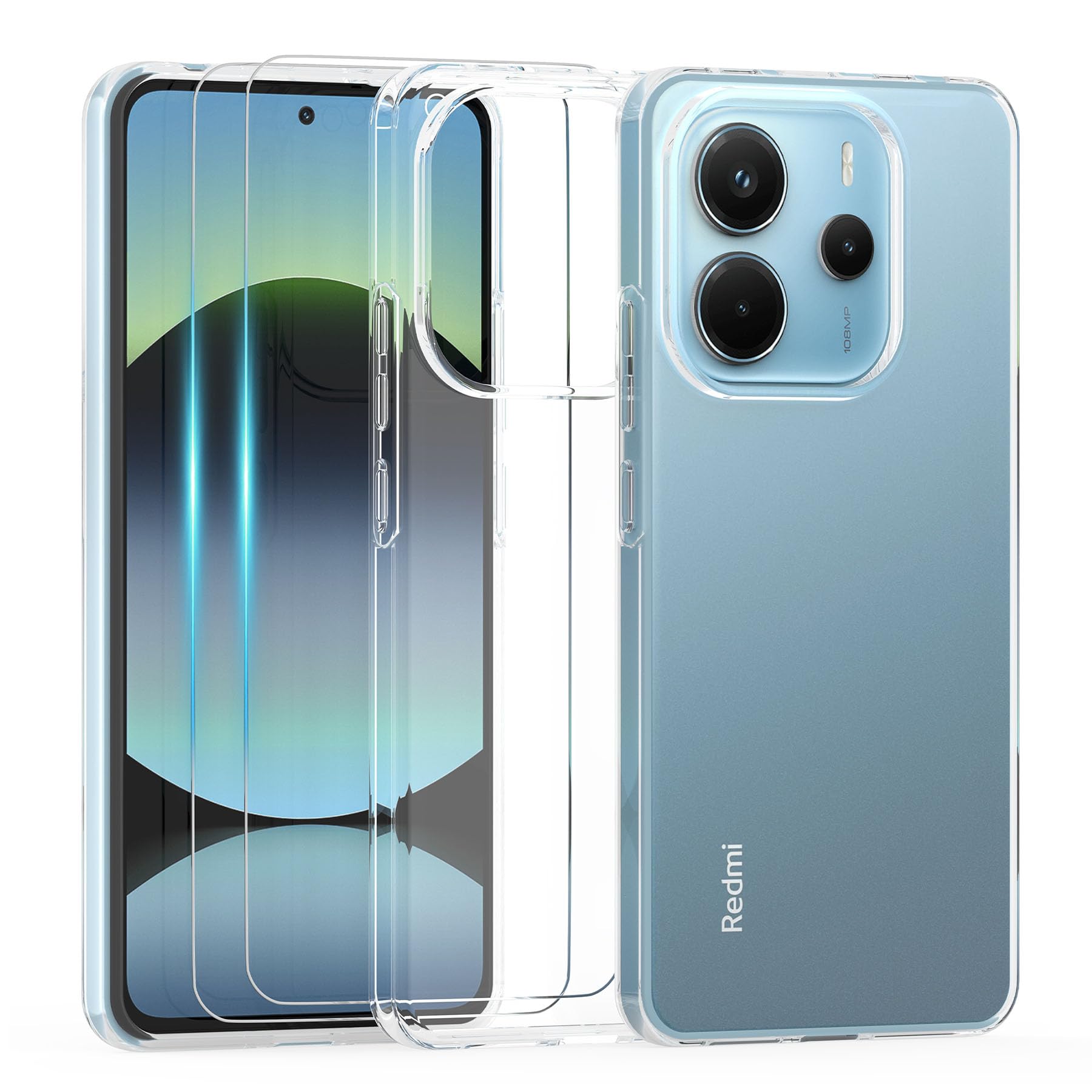 THIYUFUNS Silikon Hülle für Xiaomi Redmi Note 14 4G mit 2 Stück Schutzfolie, Dünne Weiche Transparent Schutzhülle Flexible TPU Durchsichtige Handyhülle Kratzfest Case Cover - 02