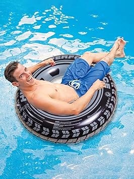 Swimming Pool Tube for Adults Big Size Cool Black Wheel Tire Men Swimming Ring Adult Inflatable Pool Float Tube Circle Summer Water Toys Air Mattress (1 Pcs., 80cm)