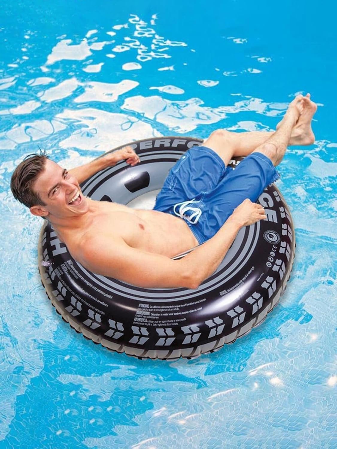 Tire Patterned Pool Ring – Inflatable Swim Float for Adults & Kids | Durable Heavy-Duty | Comfortable & Stable Lounge for Poolside, Beach, and Water Fun | Easy to Inflate & Deflate (1 Pcs.)