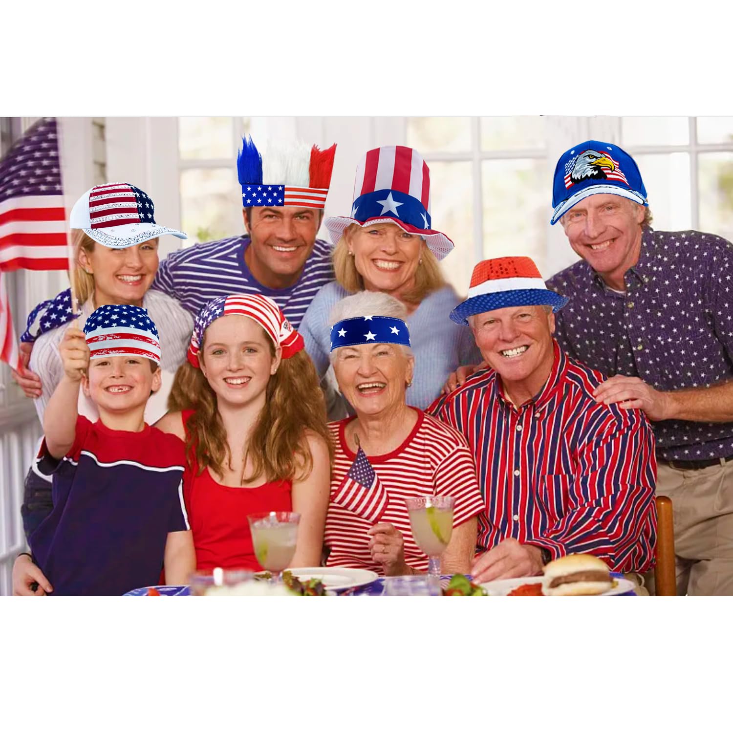 12 x Partyhut mit amerikanischer Flagge, 4. Juli, für Erwachsene | Partyzubehör für Erwachsene zum 4. Juli, patriotische rot-weiß-blaue Hüte für Unabhängigkeitstag, Gedenktag, Veteranentag