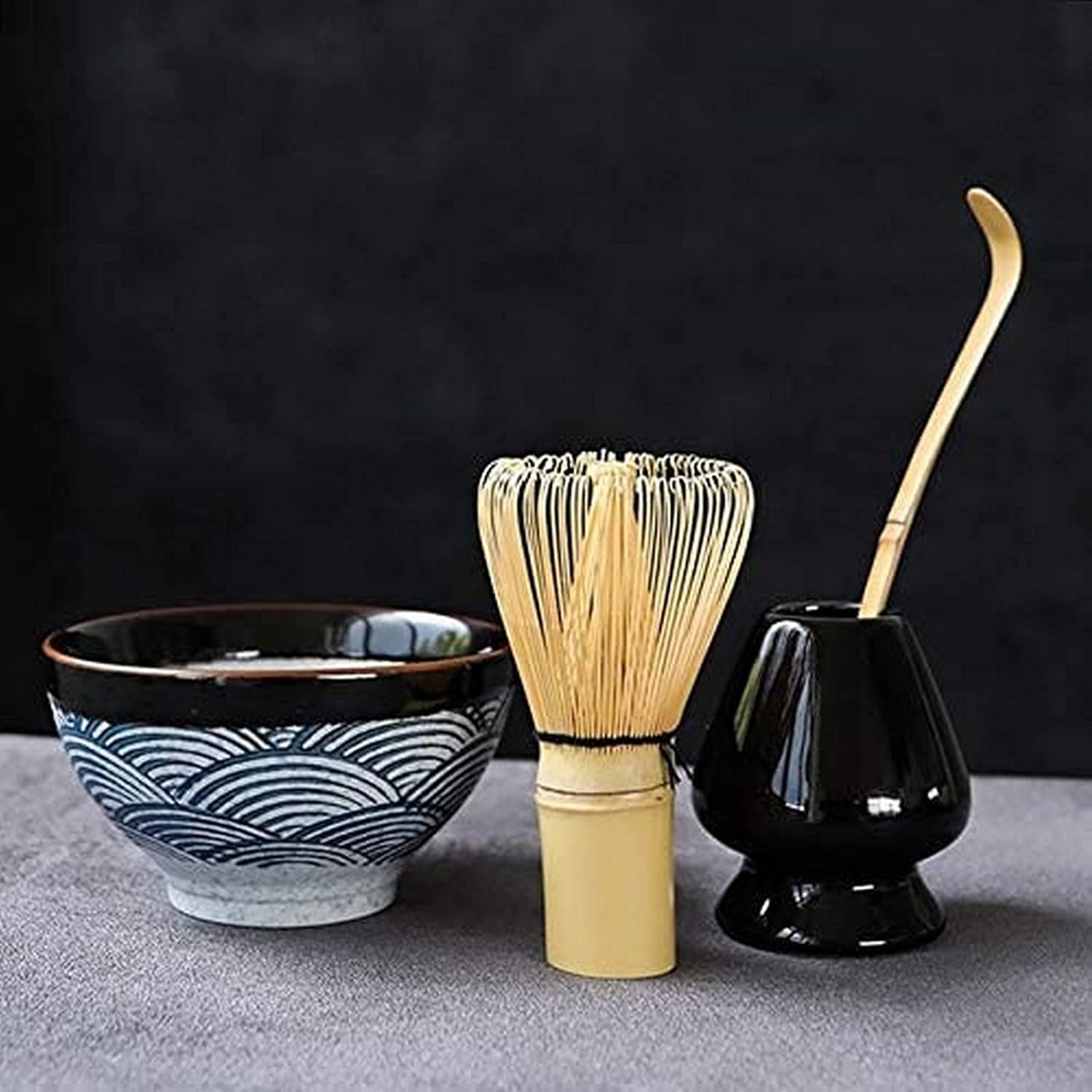 Matcha Bowl Tea Bowl Ceramic Matcha Sets Natural Bamboo Matcha Whisk Ceremic Matcha Bowl Whisk Holder Japanese Tea Sets for Tea Table Kitchen (Blue)