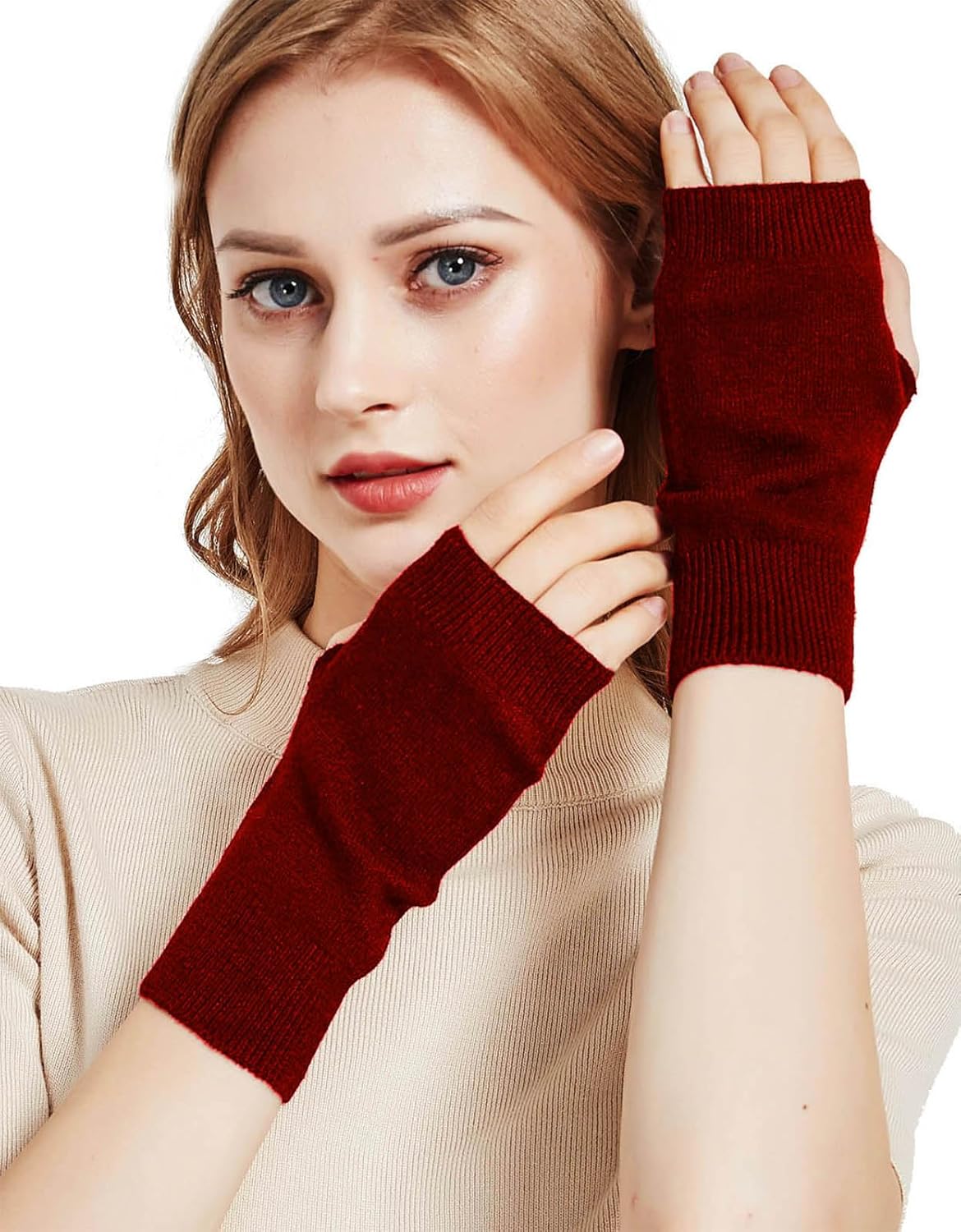 Novawo Wool Blend Fingerless Gloves Soft Arm Warmers Flexible Typing Gloves - Image 3