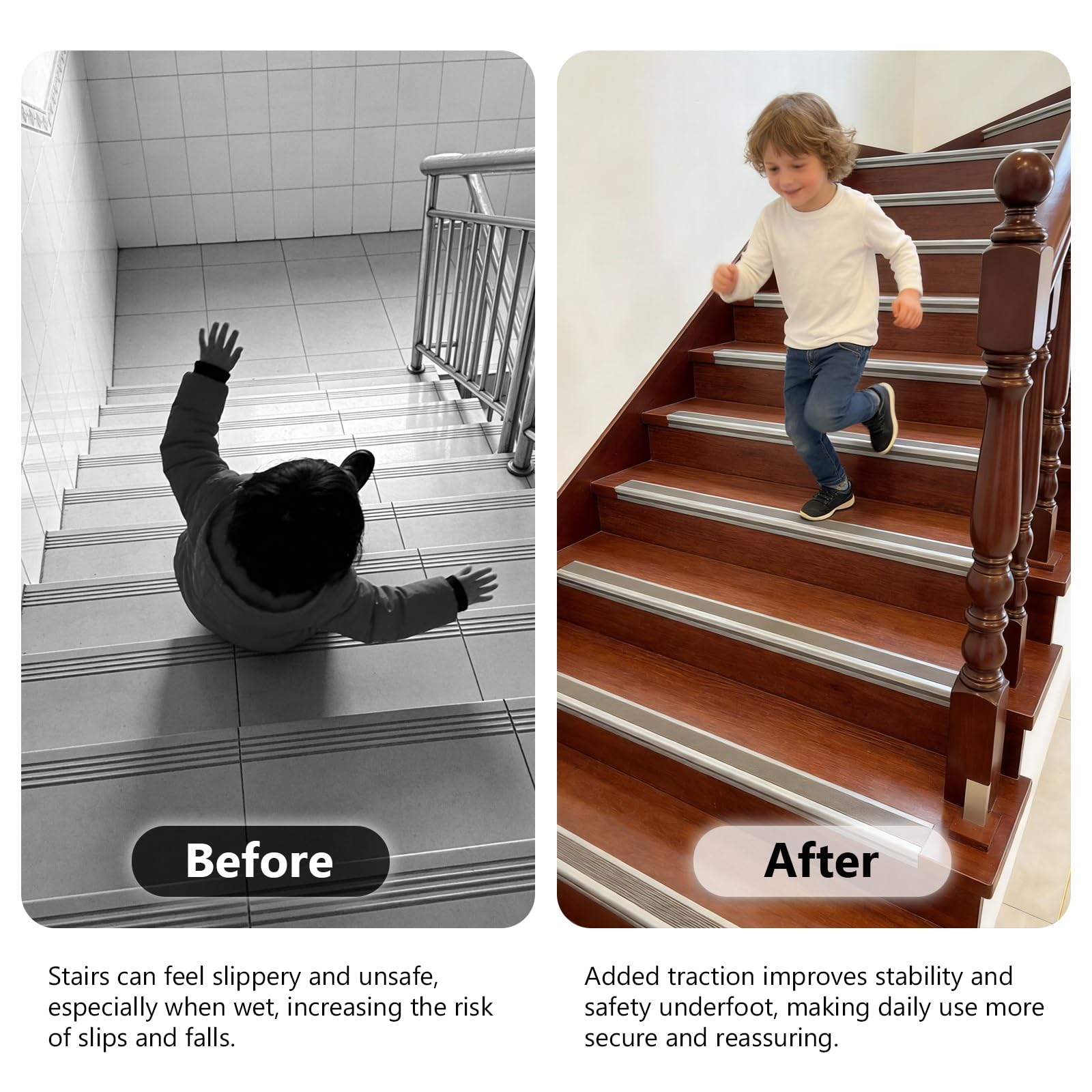 Antideslizantes Para Peldaños Perfil De Borde De Escalera, Perfil de ángulo de PVC,autoadhesivo, Material antideslizante y ignífugo Escaleras,escalones(Brown,6 * 3cm*1.5m)
