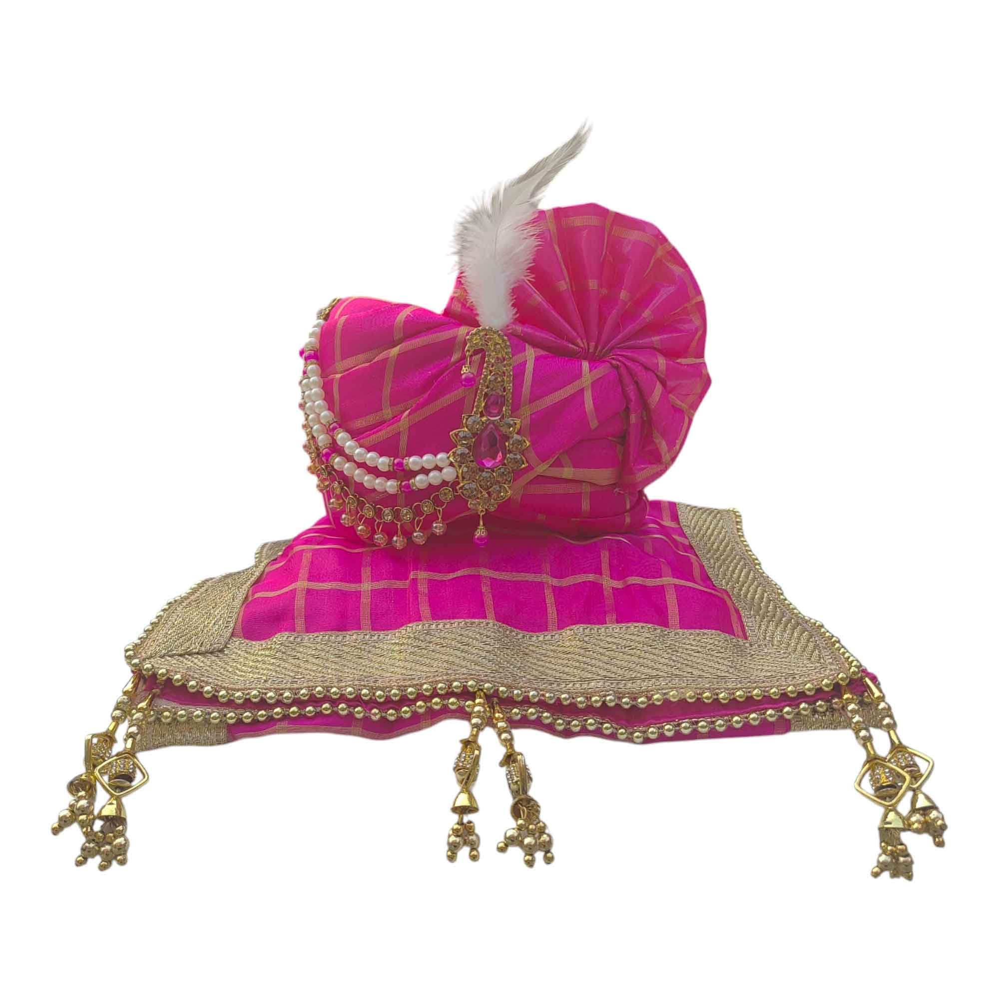 Men's Traditional Ethnic Wedding Safa/Turban with Stole, Dulha Groom Pagdi Dupatta Combo (Rani)-image-10