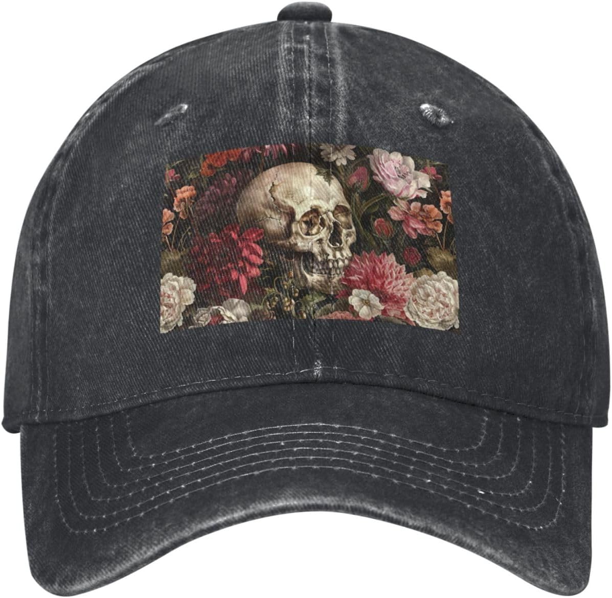 Floral Skull Print Cowboy Hat Personalized Baseball Cap Fashion Hat Cap Funny Gifts for Women Men Black