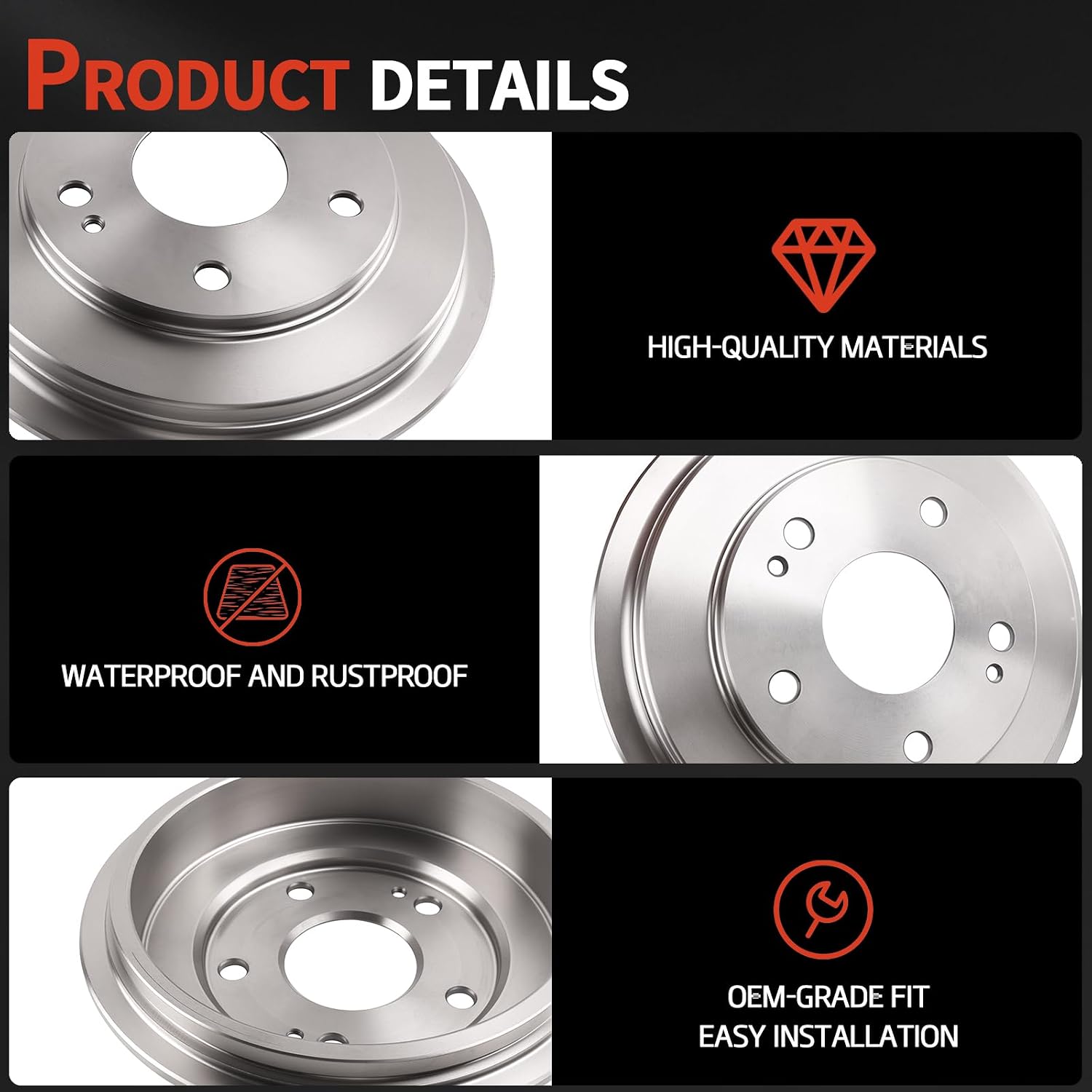 Rear Left & Right Disc Brake Drums Set Compatible with 2006-2015 civic 1.8L 2.0L 2.4L L4, Replace BD126416E 42610SNAA00 42610TR3A50