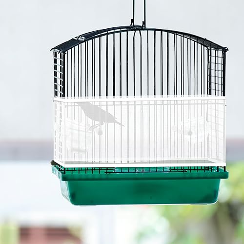 Adjustable Bird Cage Cover, 41-67‘’Bird Cage Seed Catcher Guard White Soft Airy Nylon Mesh Net Birdcage Cover Skirt Netting Seed Catcher Birdcage Accessories for Parrot Enclosures Cages