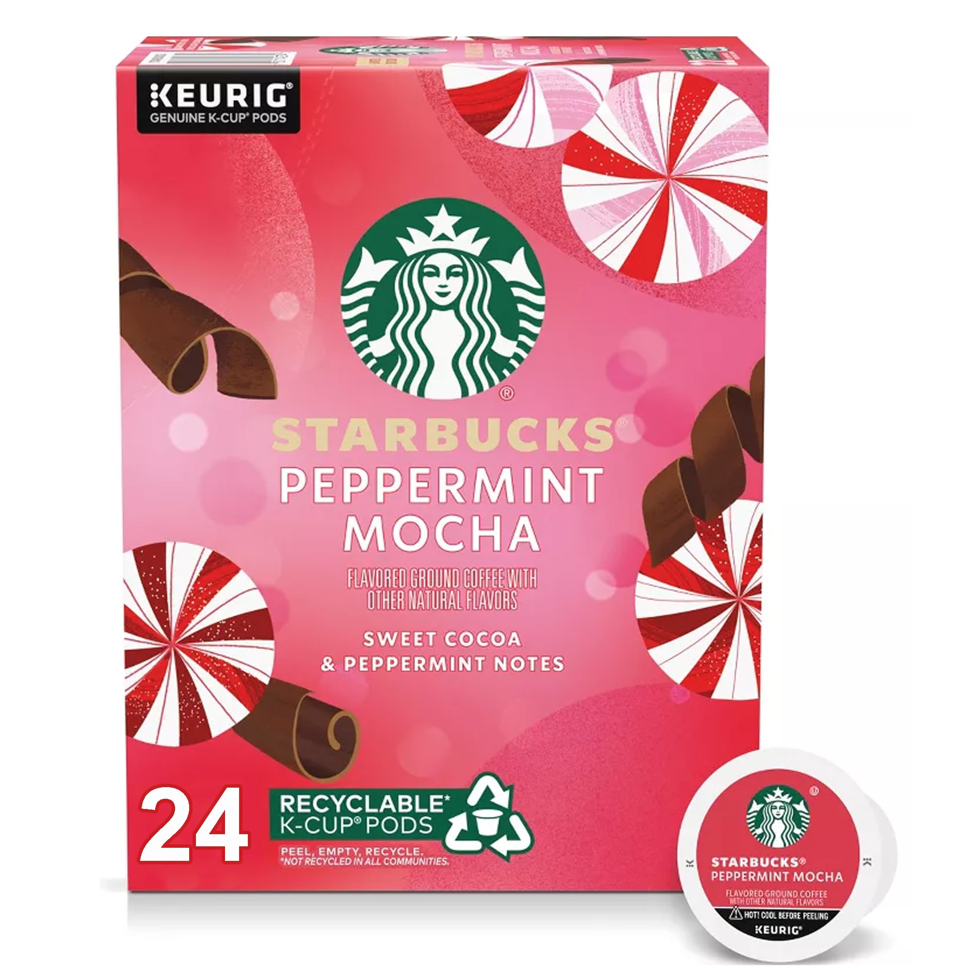 Starbucks K-Cup Coffee Pods—Dark Roast Coffee—Roast for Keurig Brewers—100% Arabica— Essentially for Southern Basics (Peppermint Mocha)