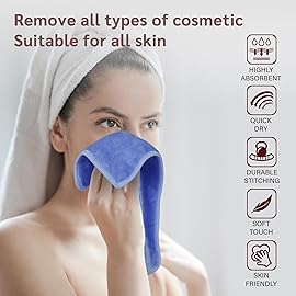 Nugilla Reusable Makeup Remover Cloths, 8 Packs Microfiber Cleaning Cloth Fast Drying Facial Washcloth, Ultra Soft Washing Towel for All Skin, 7 x 13 inch Green/Pink/Blue/White