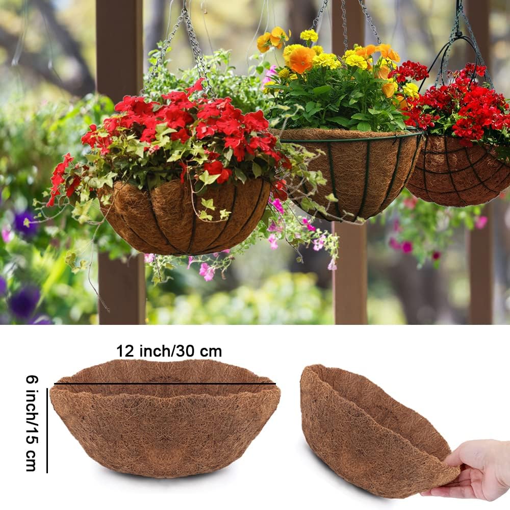 EROCK 4Pcs Round Coco Coir Replacement Liner for Hanging Basket, 8/10/12/14/16 inch Natural Coconut Fiber Planter Liners Coco Husk for Garden Flower Vegetables Pot Balcony Window Box