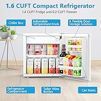 Vista 2 de 1.6 Cu.ft Mini Fridge with Freezer, Compact Single Reversible Door Refrigerator, Adjustable Thermostat, Ultra Quiet, Energy Efficient for Office