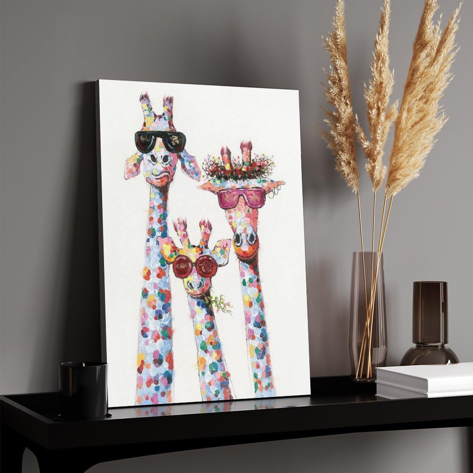Amazon.co.jp: 絵画 サングラスをかけた3頭のキリンインテリア 絵画