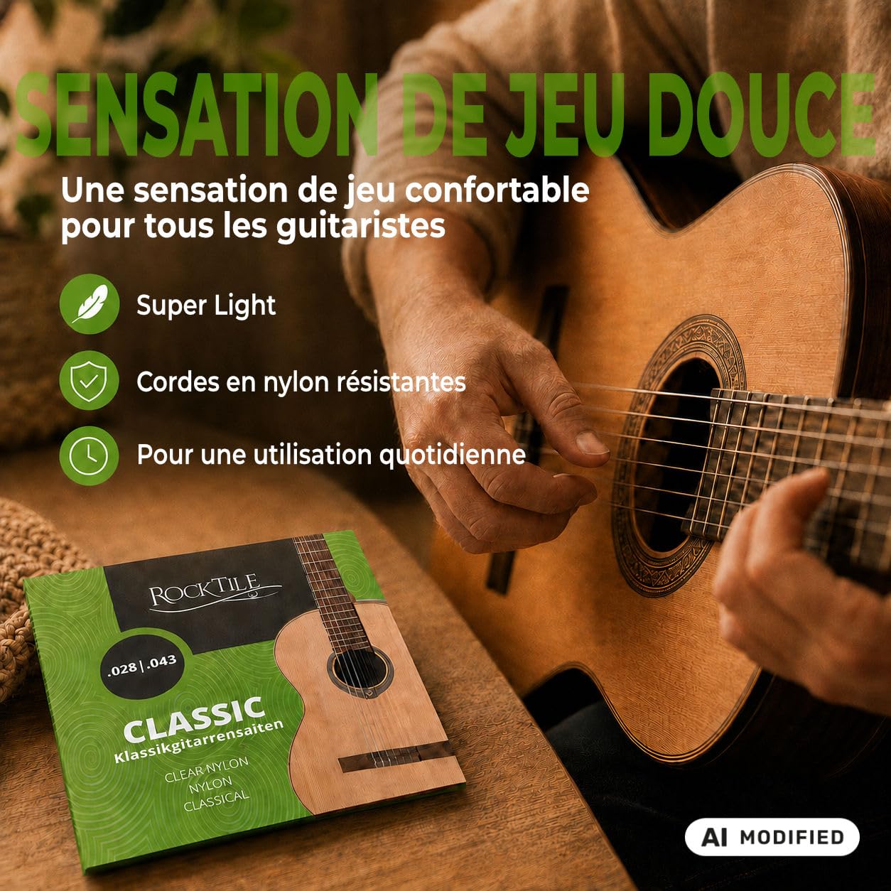 Rocktile Super Light Cordes Nylon Pour Guitare Classique Pack De 10