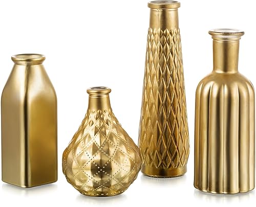 Glasseam - Jarrón dorado de vidrio para flores: pequeños jarrones de vidrio para centros de mesa de la sala de estar y la mesa de la cocina, 4