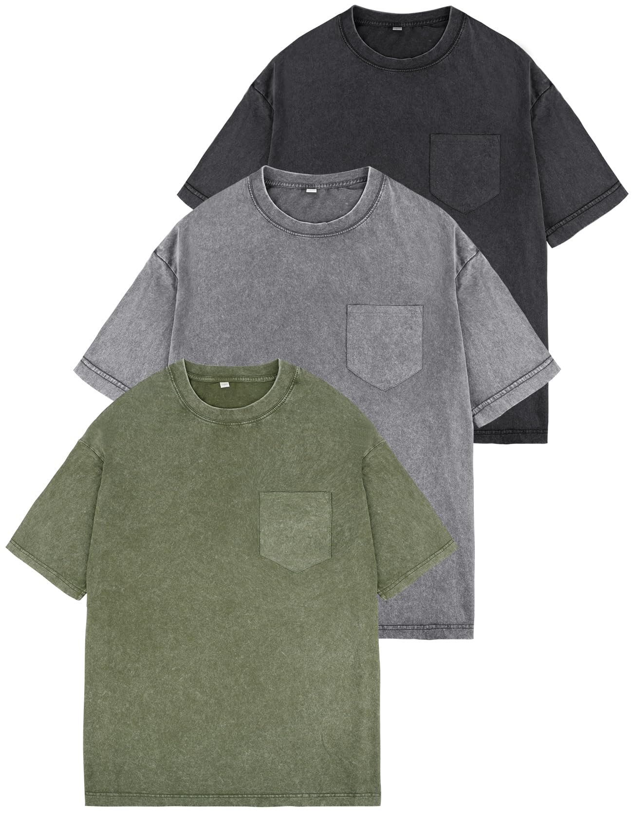 Arssm Men Oversized T-Shirts Pocket Short Sleeve Acid Washed Heavy Cotton Vintage Tops Loose Fit Casual Basic Unisex