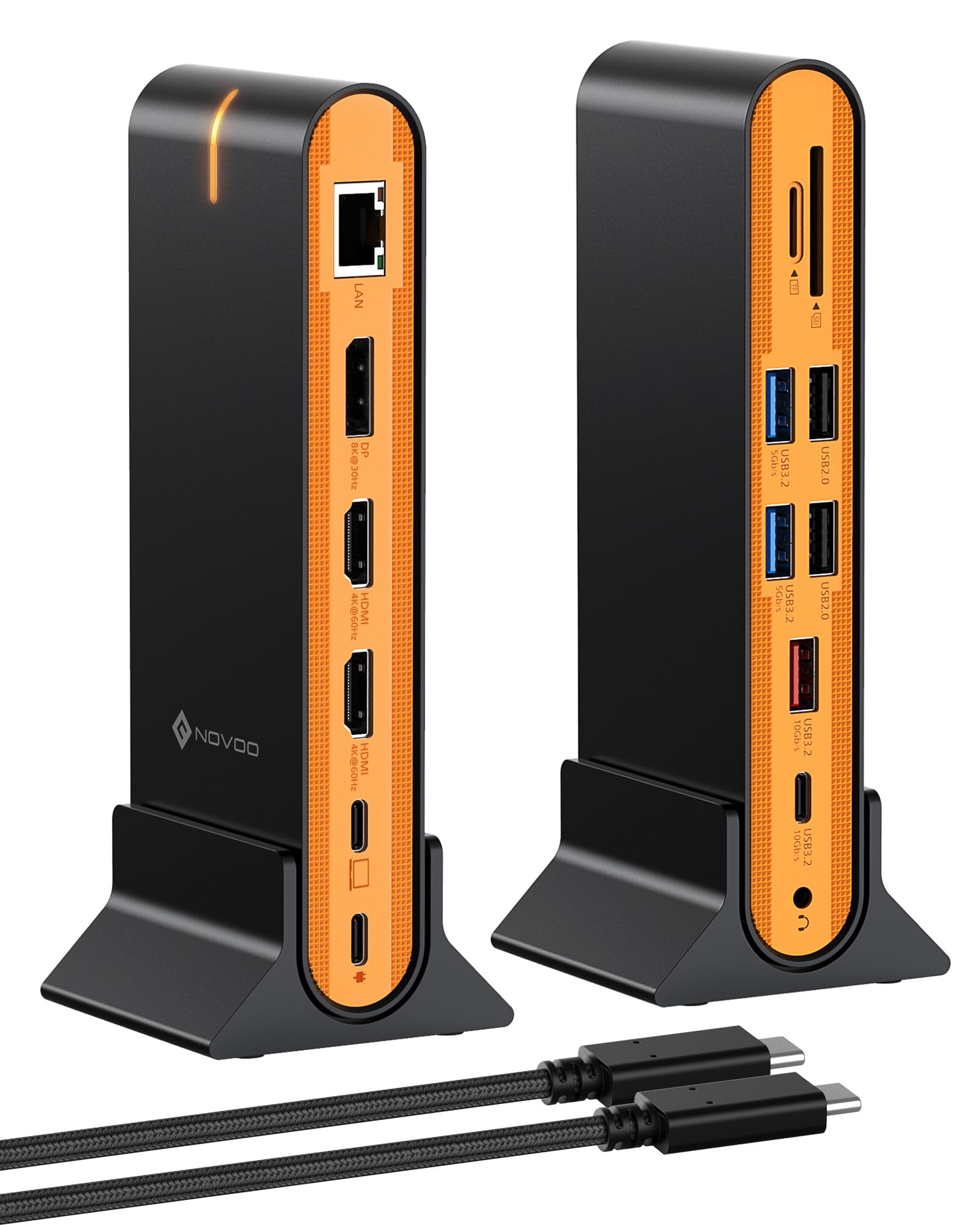 NOVOO Docking station per laptop 15 in 1, doppio monitor, DP 8K e doppio HDMI 4K | Triple Display 8K@30Hz DP, Dual 4K@60Hz HDMI, 10Gbps USB-A/C, SD/TF, 1Gbps Ethernet, Hub USB C per MacBook, laptop Windows