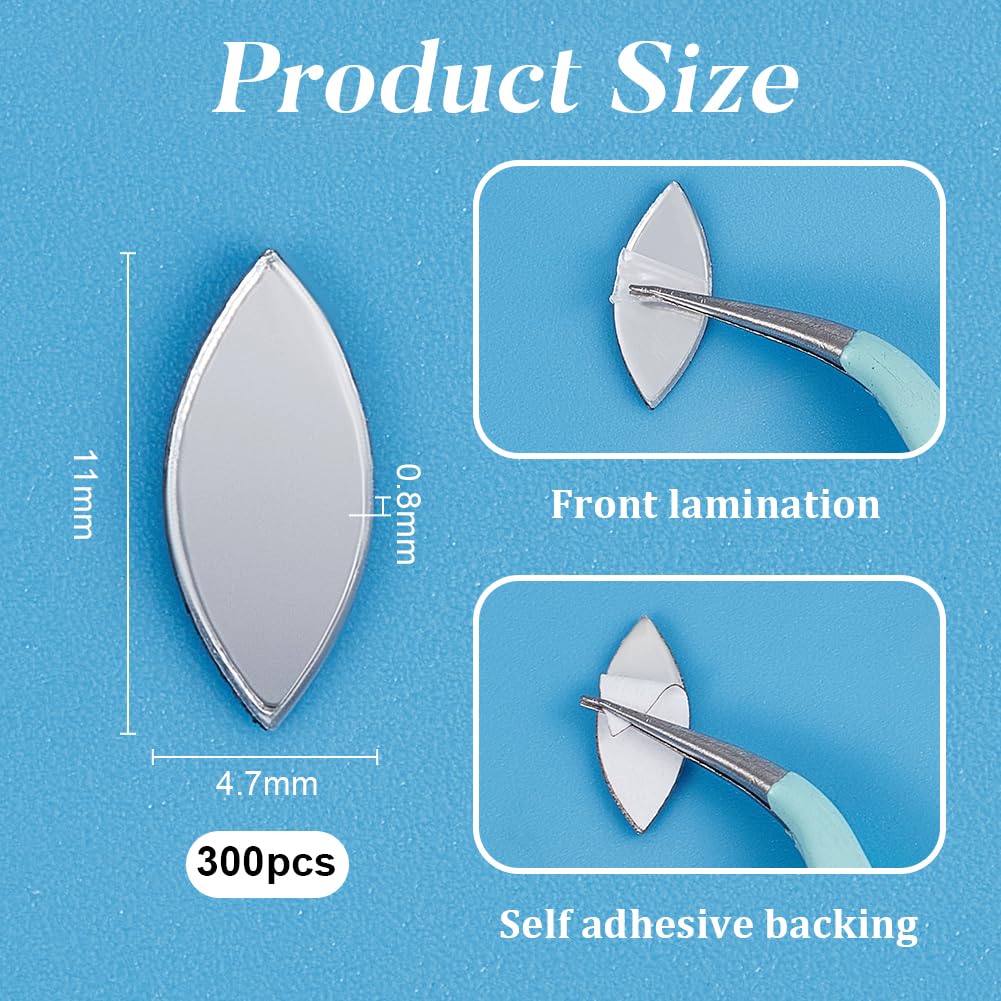 OLYCRAFT 300Pcs Self-Adhesive Leaf Mosaic Tiles 0.4x0.2 Inch Mirror Mosaic Tiles 0.8mm Thick Mini Acrylic Mirror Tiles Silver DIY Mirror Mini Mirrors for Crafts Art Wall Door Home Decorations