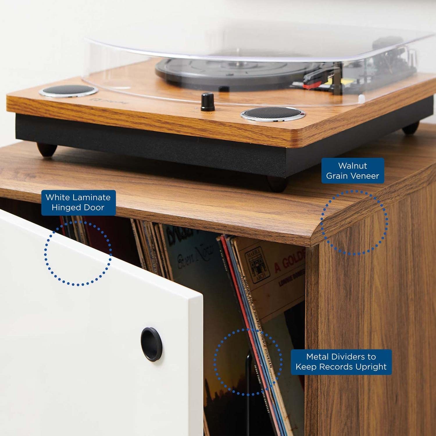 Modway EEI-4260-WAL-WHI Envision - Soporte para discos de vinilo, color blanco nogal