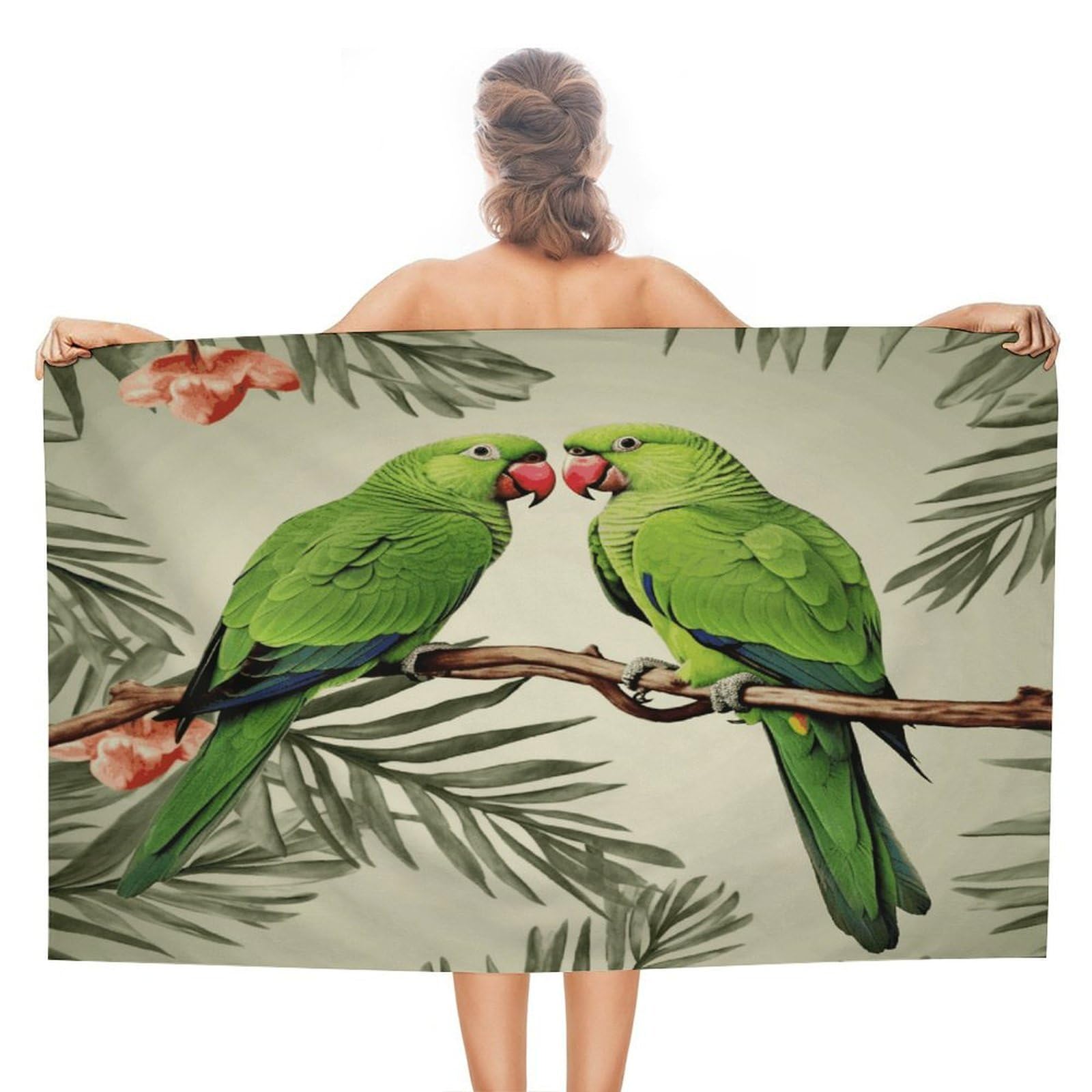 VstaDank Couple Parrots Olive Bath Towel Stylish Double-Faced Pile Travel Towel Soft Absorbent Beach Towel for Pool Swim Sports Camping Adults Gift 51X31 Inch