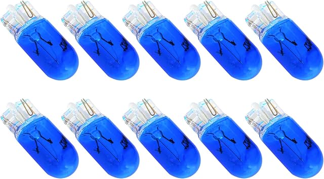 Jopto 10PCS T10 Blue W5W HOD Halogen Bulb 501 Wedge Base Capless Sidelight Xenon Gas Car Warm White Lamps Turn Side License Plate Light Car Reverse Parking Door Light Reading Interior Lamp DC 12V