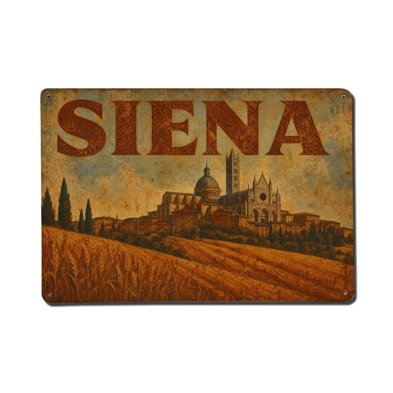 Huiyhb 8X12inch(20X30cm) Vintage Travel Siena Tuscan Landscape Golden Fields Italy Metal Tin Sign
